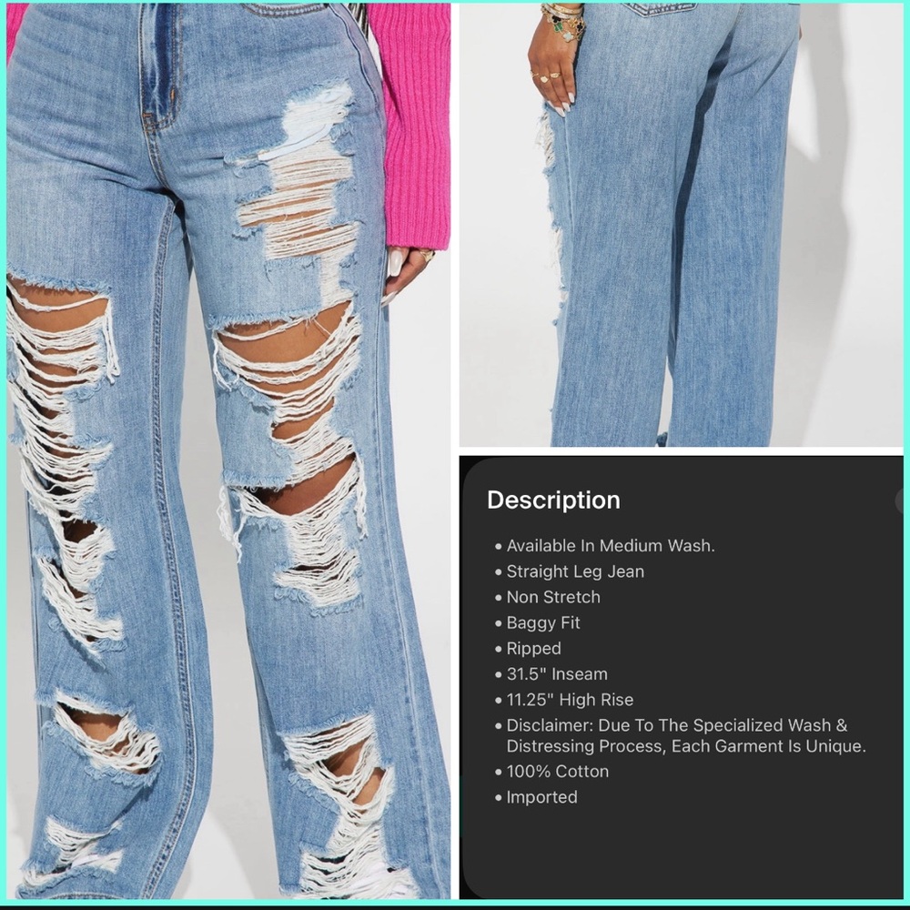 Sydney Shredded Non Stretch Loose Fashion Nova Jeans !!!